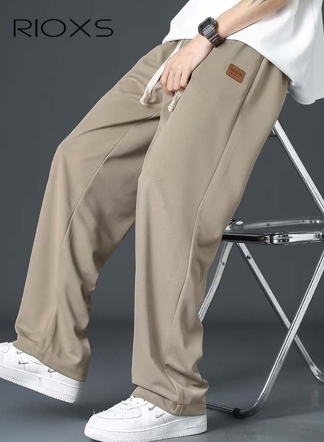 RIOXS Men's Casual Sweatpants,Drawstring Waist Pants With Pockets,Breathable Ice Silk Loose Long Pants,Fashion Straight Leg Pants For Daily Wear - Image 2