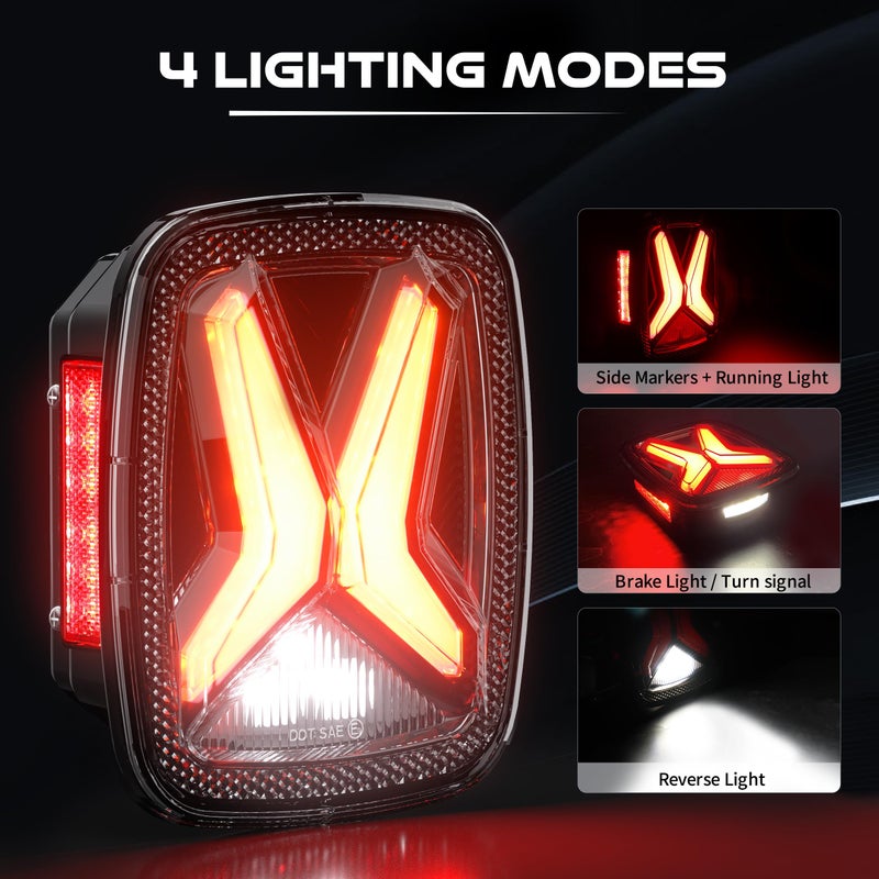 LX-LIGHT مصابيح خلفية LED على شكل X دخانية LX-LIGHT DOT مع ضوء فرامل وإشارة انعطاف ومصابيح خلفية ومصابيح لوحة ترخيص متوافقة مع EMC لجيب رانجلر CJ YJ TJ (LXTJBTL001) - Image 2