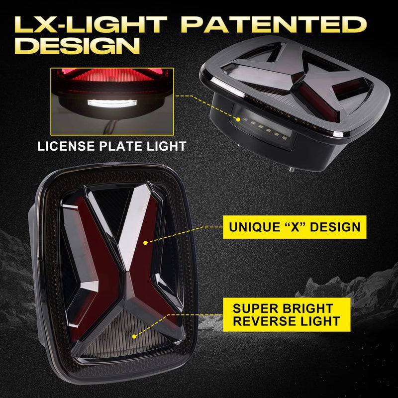 LX-LIGHT مصابيح خلفية LED على شكل X دخانية LX-LIGHT DOT مع ضوء فرامل وإشارة انعطاف ومصابيح خلفية ومصابيح لوحة ترخيص متوافقة مع EMC لجيب رانجلر CJ YJ TJ (LXTJBTL001) - Image 4