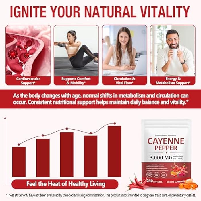 O.SECERT Cayenne Pepper Softgels Supplement 3000 mg , Cayenne Pepper Capsules with Vitamin D3 K2 & E, Grape Seed Extracts, Supports Healthy Blood Circulation, Antioxidant & Digestion Support, 240 Softgels - Image 5