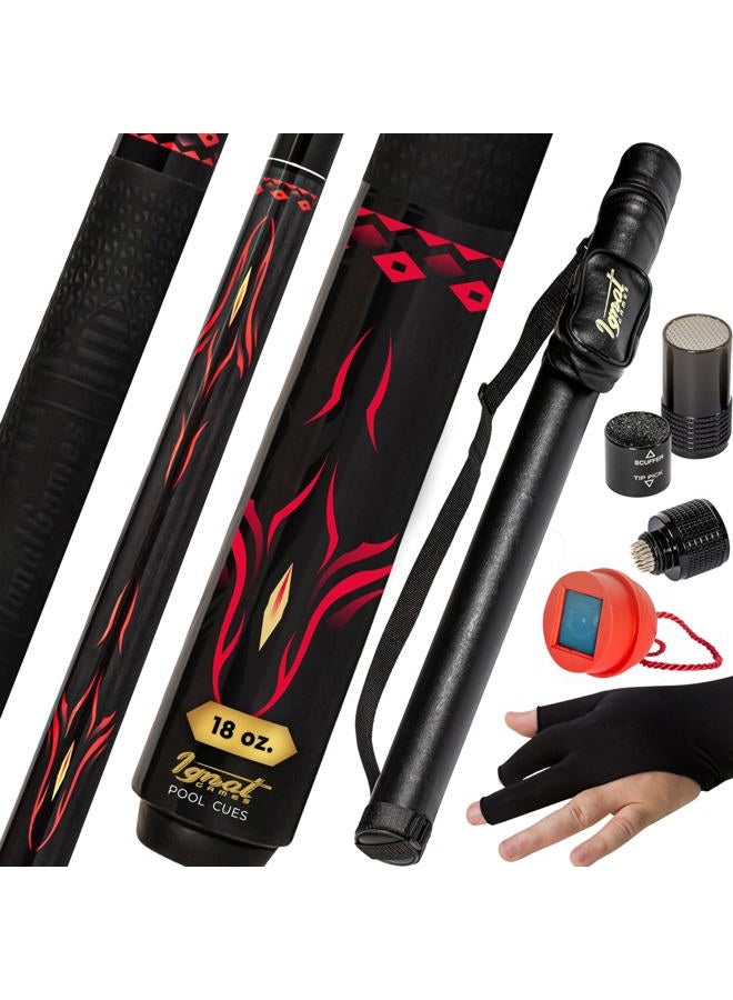 IgnatGames 2-Pieces Pool Cue Stick - 58" Canadian Maple Professional Billiard Pool Cues Sticks with Low Deflection Shaft + Hard Case, 3 in 1 Pool Stick Tip Tool, 3 Finger Glove and Chalk Holder - Image 1