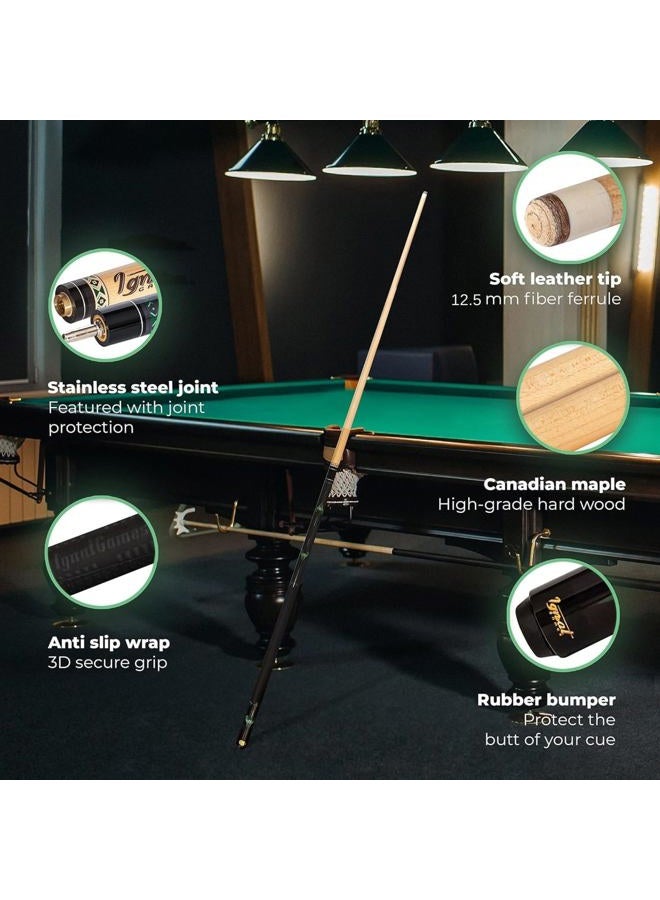 IgnatGames 2-Pieces Pool Cue Stick - 58" Canadian Maple Professional Billiard Pool Cues Sticks with Low Deflection Shaft + Hard Case, 3 in 1 Pool Stick Tip Tool, 3 Finger Glove and Chalk Holder - Image 4