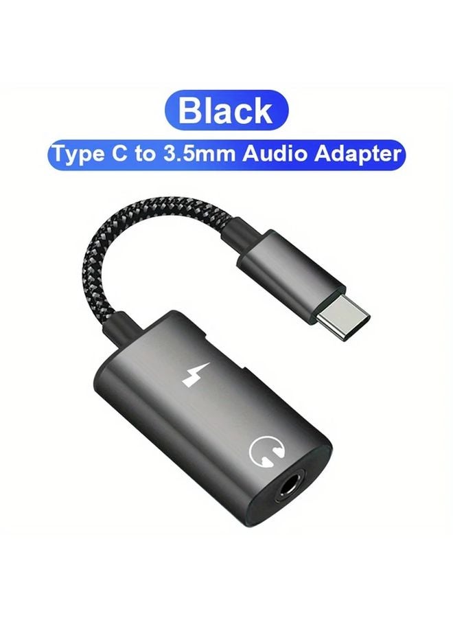 محول صوتي من USB-C أسود إلى 3.5 ملم وشاحن سريع لسامسونج جالاكسي S23 الترا وS21 وA54 وآيفون 15 - Image 1