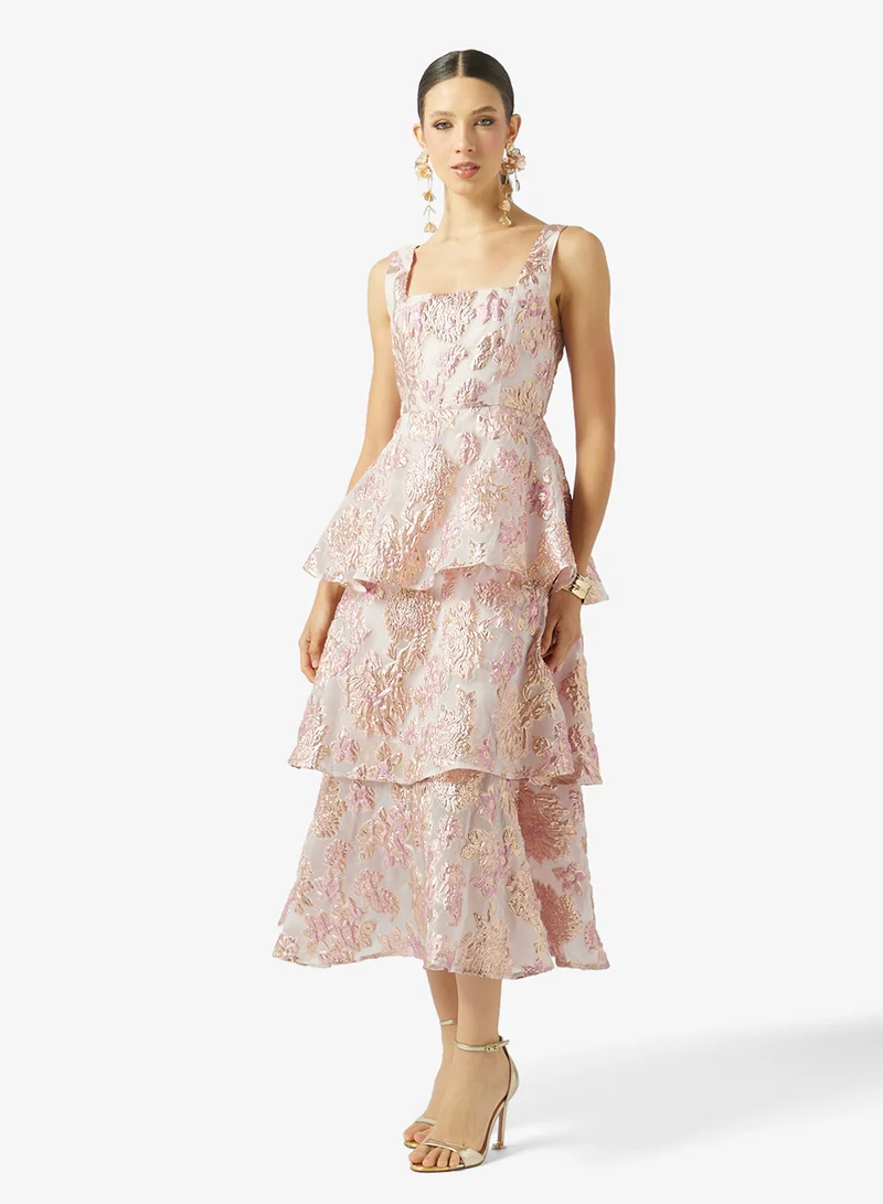 Maya Tiered Skirt Square Neck Midi Dress
