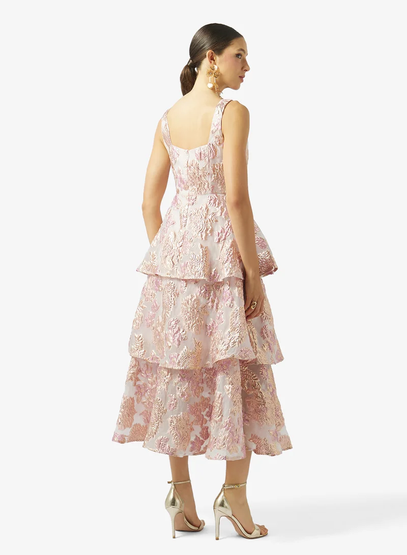 Maya Tiered Skirt Square Neck Midi Dress