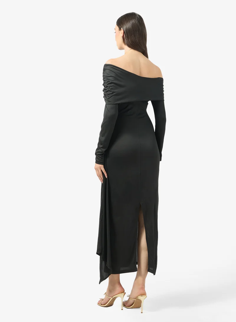 Ginger One Shoulder Cape Sleeve Draped Bodycon Dress