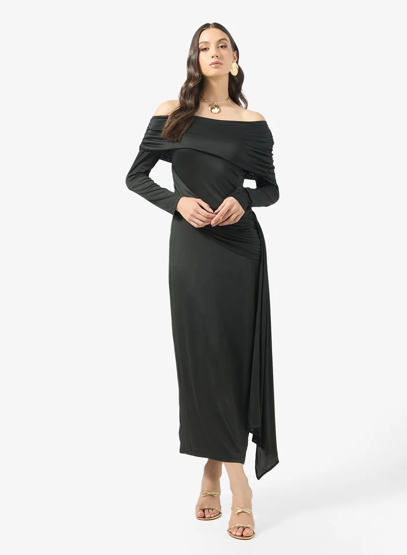 Ginger One Shoulder Cape Sleeve Draped Bodycon Dress