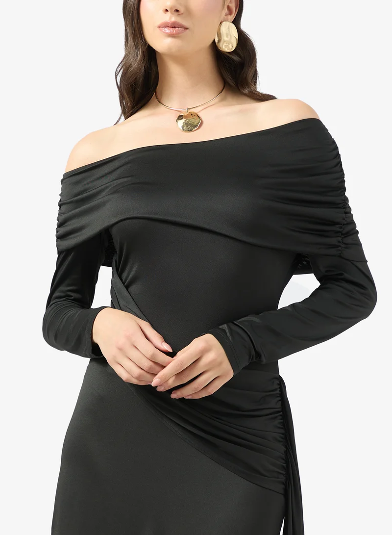 Ginger One Shoulder Cape Sleeve Draped Bodycon Dress
