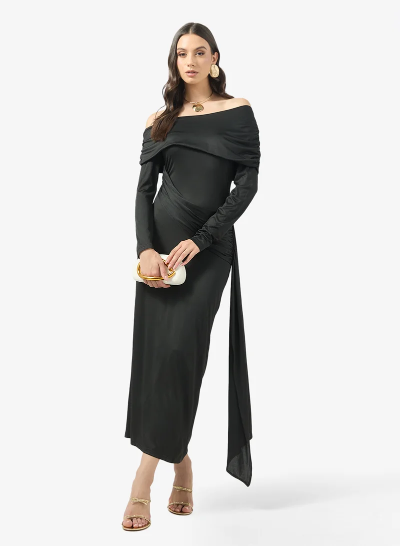 Ginger One Shoulder Cape Sleeve Draped Bodycon Dress