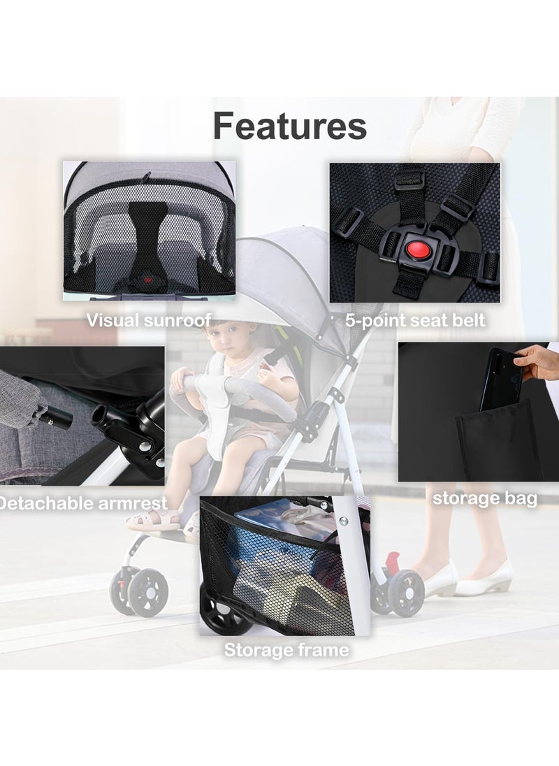 Lightweight Baby Stroller Ultra Compact & Airplane-Friendly Travel Stroller One-Handed Folding Stroller for Toddler