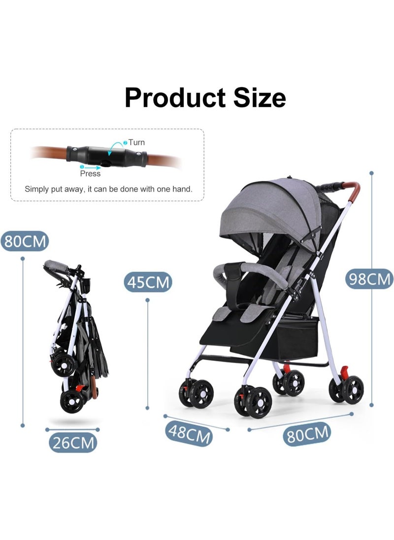 Lightweight Baby Stroller Ultra Compact & Airplane-Friendly Travel Stroller One-Handed Folding Stroller for Toddler