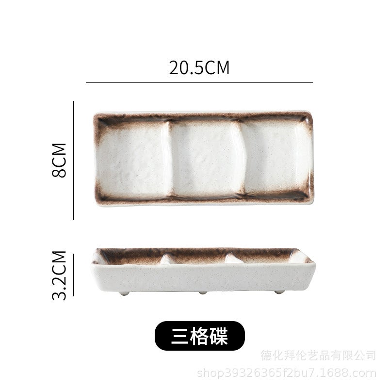 Japanese-style ceramic three-grid dish sauce dish snack dish dish rectangular sushi dish restaurant special factory wholesale Golden Autumn Three-box Disc