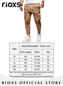 RIOXS Men's Cargo Pants, Baggy Fit Tapered Cargo Pants For Men, Casual Sports Trousers, Drawstring Athletic Pants For Running Jogging Workout, Tactical Pantalones Cargo, Mens Cargo Pants, Multi Pocket Stretch Sweatpants  - Image 5