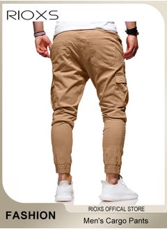 RIOXS Men's Cargo Pants, Baggy Fit Tapered Cargo Pants For Men, Casual Sports Trousers, Drawstring Athletic Pants For Running Jogging Workout, Tactical Pantalones Cargo, Mens Cargo Pants, Multi Pocket Stretch Sweatpants  - Image 4