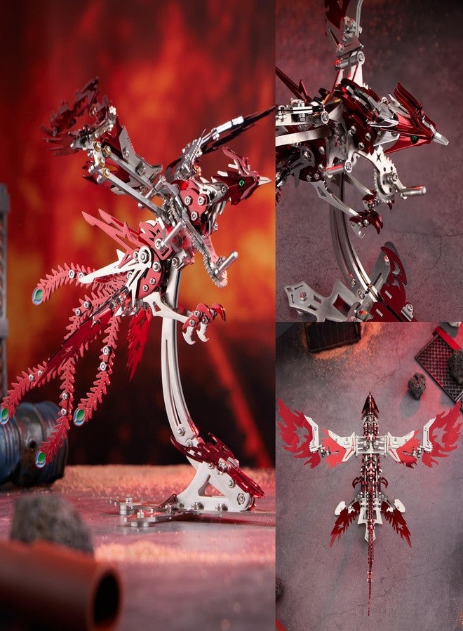 OreilleStar 3D Metal Ornithopter Puzzles for Adults Model Kits DIY Assembly Mechanical Phoenix Stainless Steel Animal Bird Toy Building Block Birthday Gifts for Men Women (Red Phoenix) - Image 5