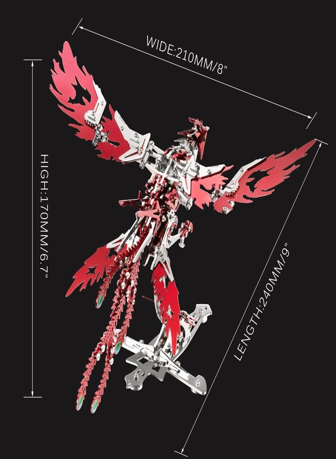 OreilleStar 3D Metal Ornithopter Puzzles for Adults Model Kits DIY Assembly Mechanical Phoenix Stainless Steel Animal Bird Toy Building Block Birthday Gifts for Men Women (Red Phoenix) - Image 3