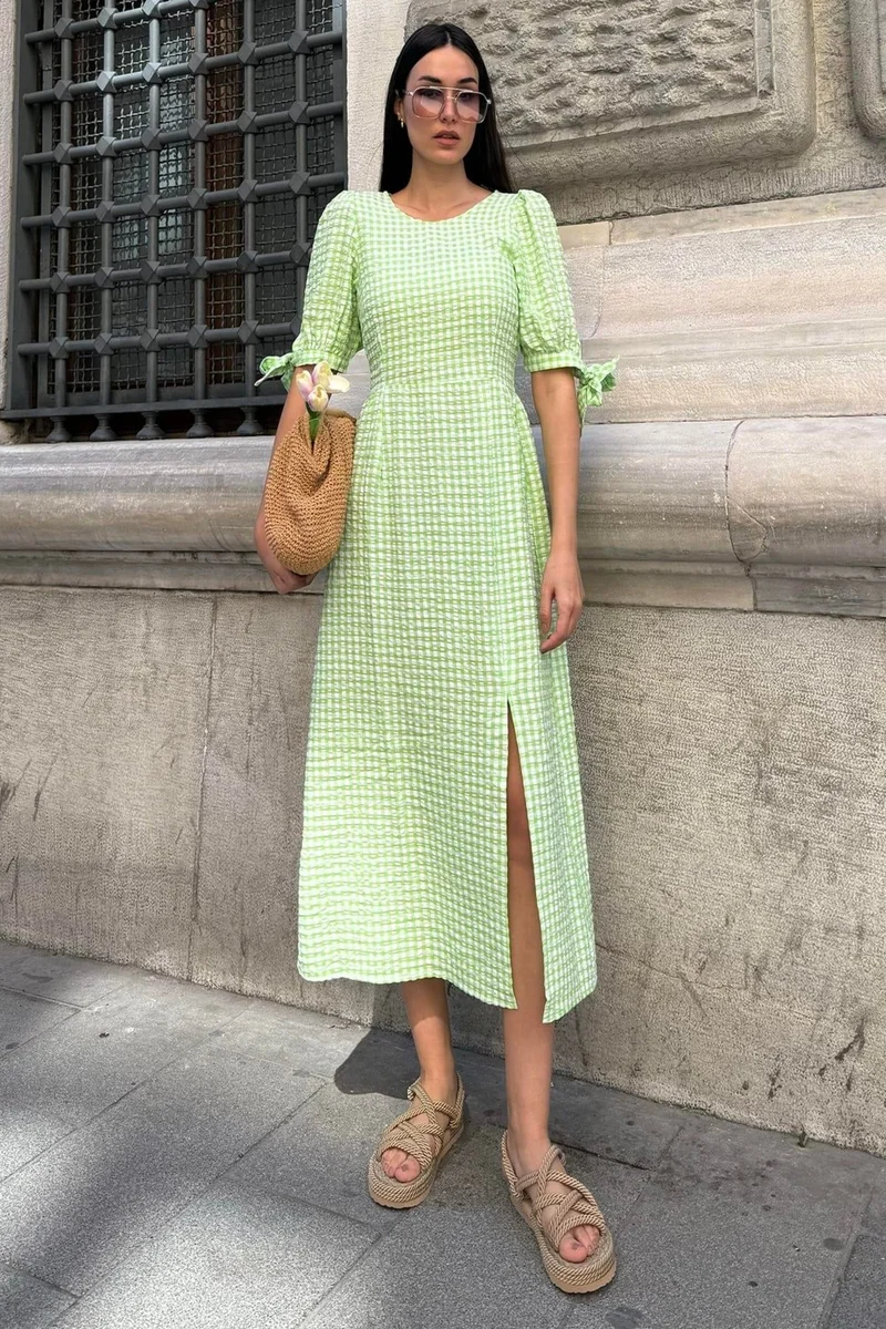 For You Moda Gingham Midi Dress