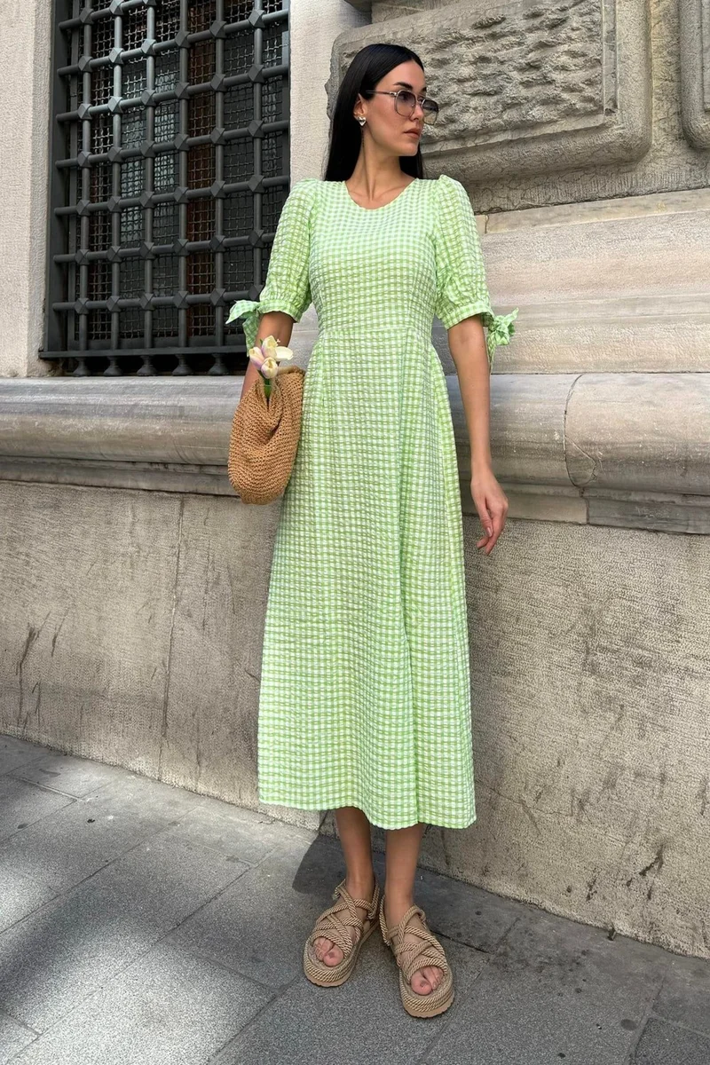 For You Moda Gingham Midi Dress