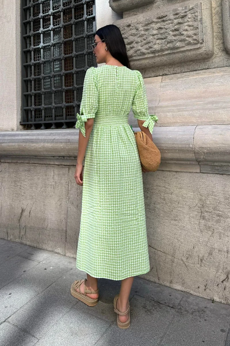 For You Moda Gingham Midi Dress
