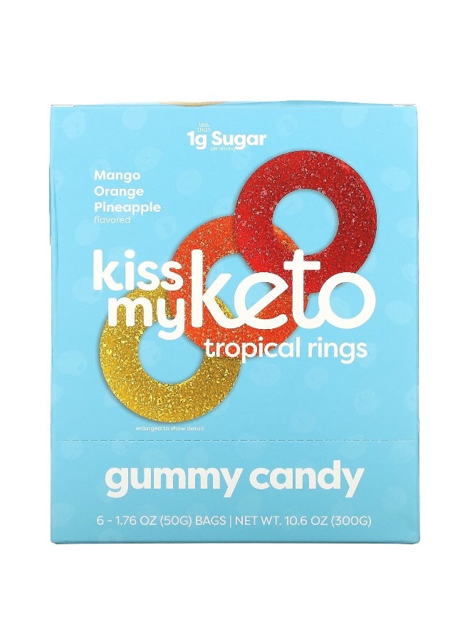 Kiss My Keto Kiss My Keto, Gummy Candy, Tropical Rings, Mango Orange Pineapple, 6 Bags, 1.76 oz (50 g ) Each  - Image 1