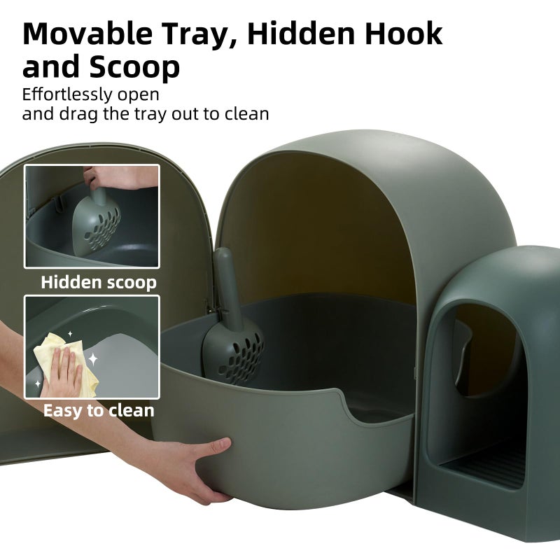 MS!MAKE SURE Cat Litter Box, Large Covered Hidden Dog Proof Closed Modern Cat Litter Box Furniture with Scoop, for Odor Control and Less Tracking, Easy to Clean,26.7"x19.6"19.6", Moss Green - Image 4