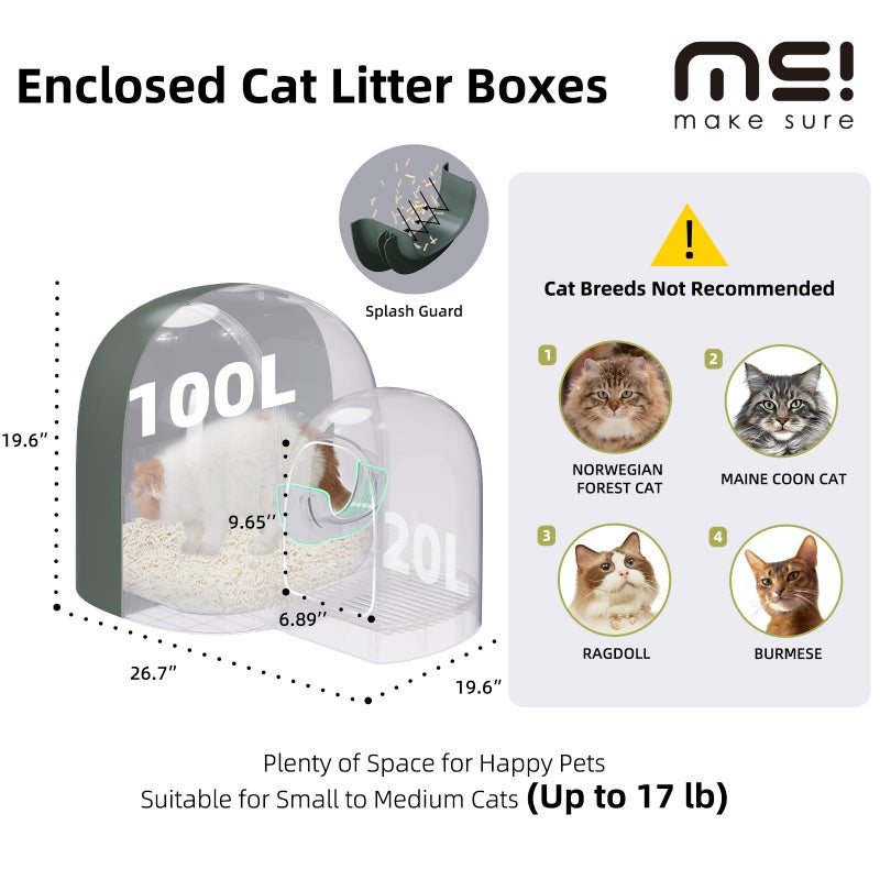 MS!MAKE SURE Cat Litter Box, Large Covered Hidden Dog Proof Closed Modern Cat Litter Box Furniture with Scoop, for Odor Control and Less Tracking, Easy to Clean,26.7"x19.6"19.6", Moss Green - Image 2