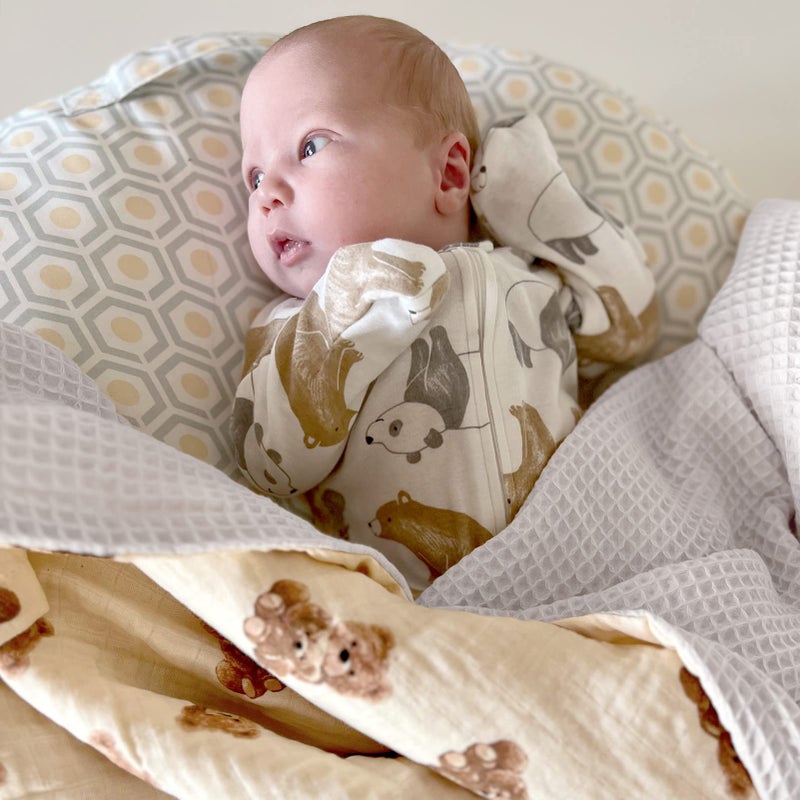 LifeTree Baby Waffle Blankets, Muslin Swaddle Blankets for Boys Girls, Double-Sided Neutral Receiving Blanket with Muslin Front and Waffle Backing Infant Newborn, Bear Pattern - Image 4