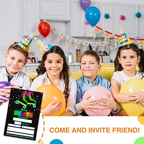 DETIHO 4" x 6" Glow Roller Skating Birthday Party Invitation Cards With Envelopes - Let's Skate and Celebrate - NEON Glow in the Dark Skate Party Invitation - 20 Sets - E13 - Image 4