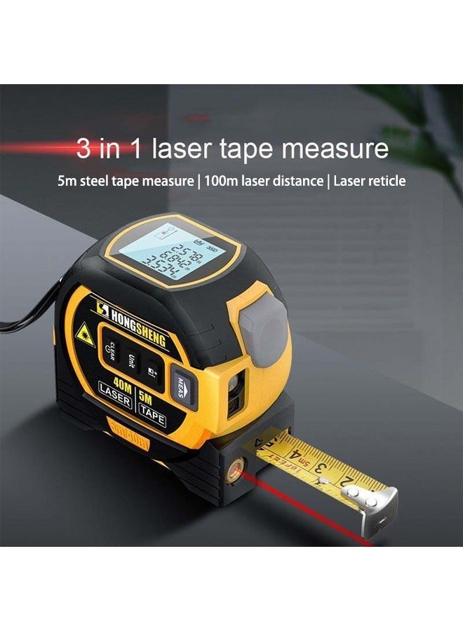 HongSheng 3-in-1 Laser Distance Meter with Digital Display,100 Metre Laser Measuring Distance, High Precision Infrared Laser, Steel Tape Measure & Corrosion Line Laser for Construction, DIY, Home Improvement, Laser Measuring Tool, Construction Equipment, Sleek Device, Durable Construction, Laser Distance Measure, Laser Measure Tape, Laser Tape Measure, Laser Measurer, Digital Laser Tape Measure, Tape Measure, Laser, Construction Laser Level, General Tool, Construction Tape Measure - Image 4