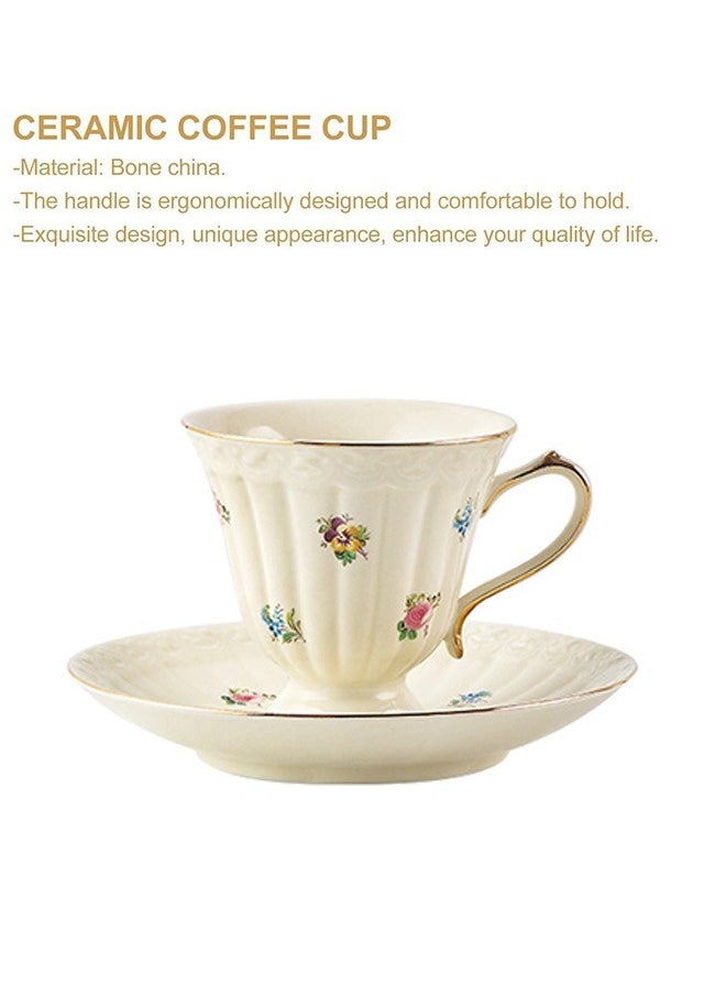 Aikenn Retro Ceramic Espresso Cups Coffee Mug Sets Vintage Flower Pattern Porcelain Cup and Saucer Sets for Coffee Tea(1 Cup 1 Saucer)  - Image 3