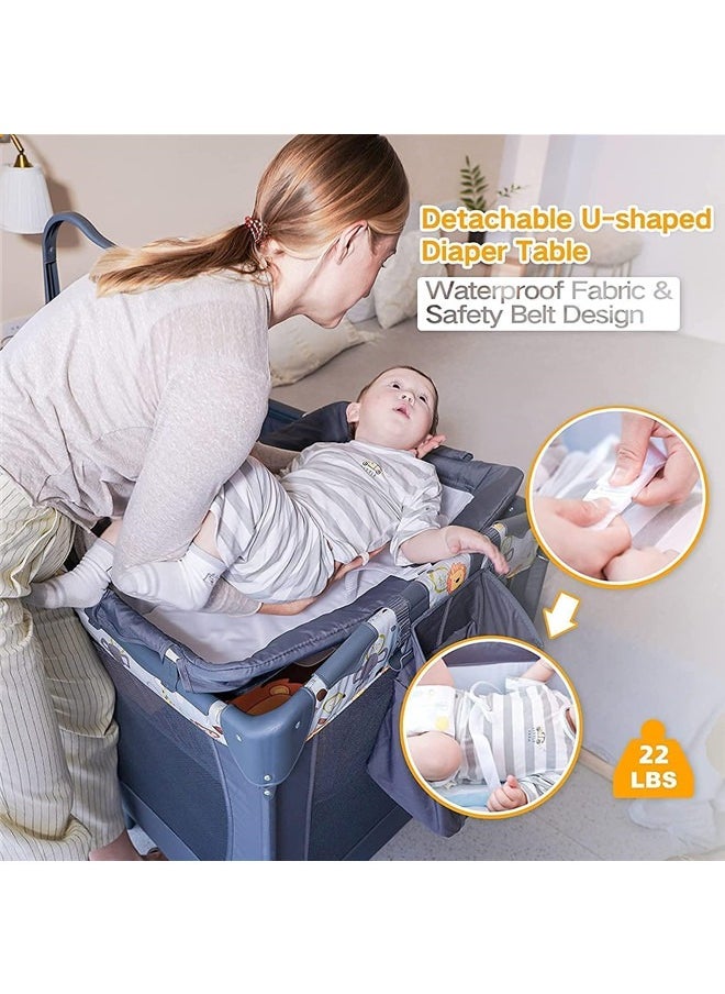 بيوينتي 5 في 1 سرير مريح سرير الطفل ، سرير الطفل مع لعبة الموسيقى مربع ، طوي المحمولة السفر سرير الطفل ، ومناسبة للبنين والبنات وحديثي الولادة  - Image 5