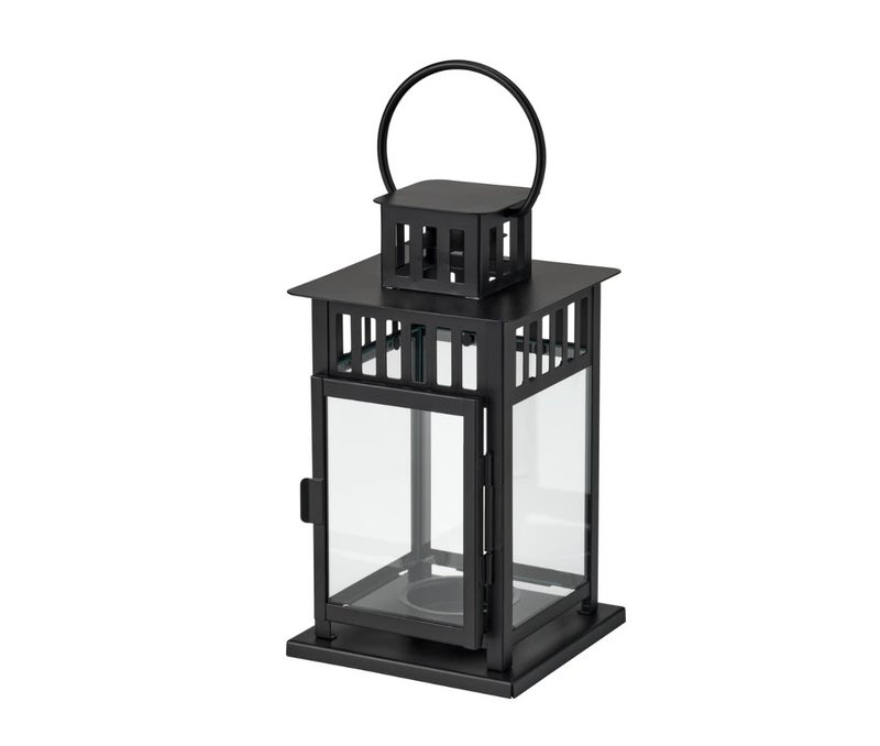 Tealight Lantern for Indoor and Outdoor Use, Black 20 cm Steel and Glass Decorative Lantern with Handle, Standing or Hanging Candle Holder for Home, Balcony, Garden and Table Decor - Image 1