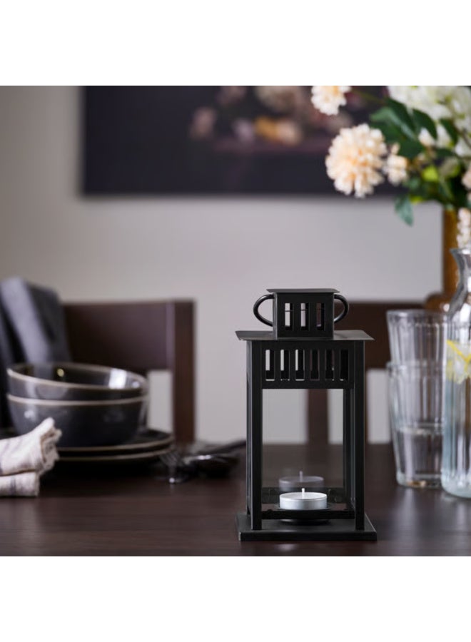 Tealight Lantern for Indoor and Outdoor Use, Black 20 cm Steel and Glass Decorative Lantern with Handle, Standing or Hanging Candle Holder for Home, Balcony, Garden and Table Decor - Image 2