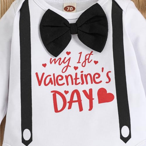 ODIMAME My 1St Valentines Baby Boy Outfits 12-18 Months Infant Romper Clothes Pants Set Cute Hat Black 100cm - Image 3