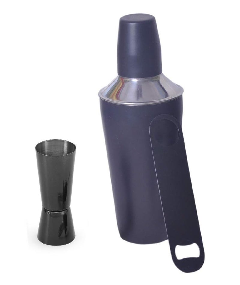 Dynore Stainless Steel Black Bar Set - Set of 3 (Cocktail Shaker, Tall Peg Measure and Bottle Opener) - Image 1