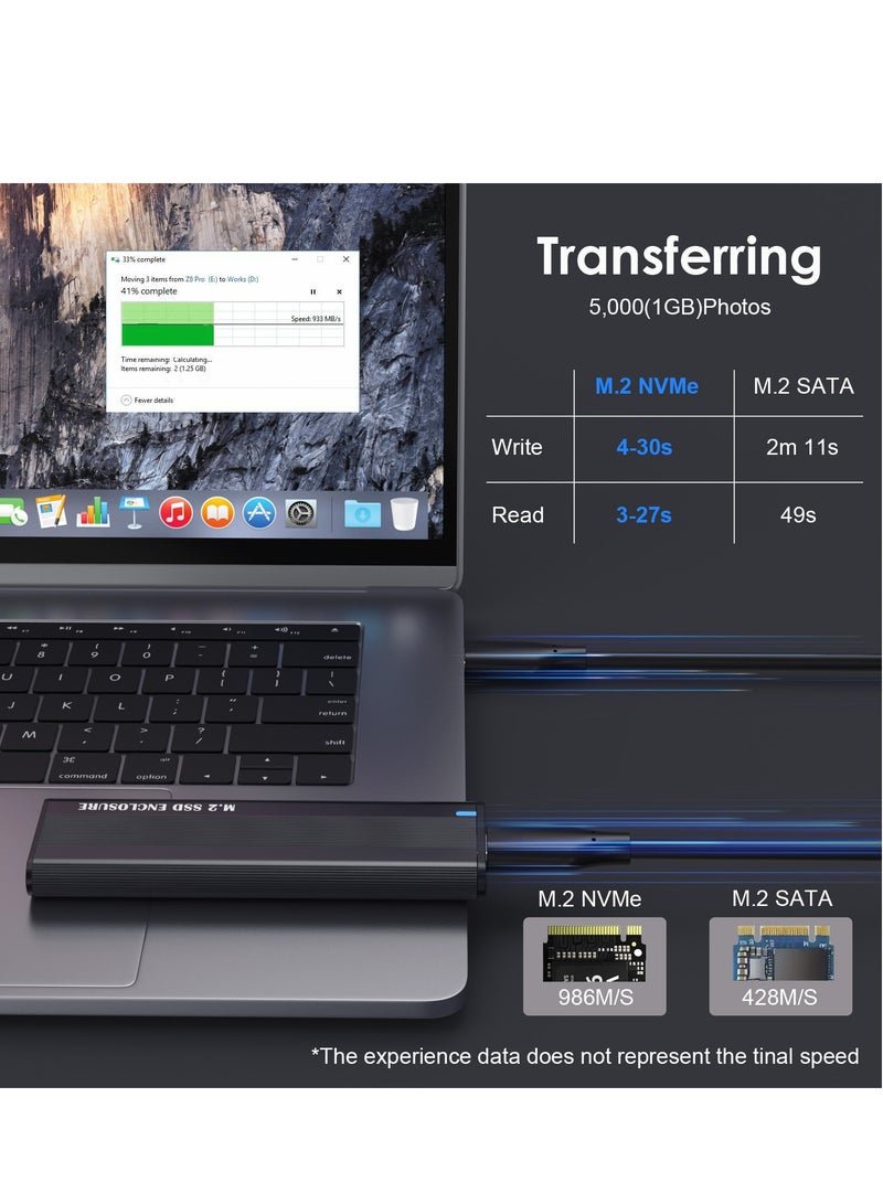 Joyelink M.2 NVME SATA SSD Enclosure Adapter, 10Gbps Aluminum USB 3.1 Gen 2 Type C External Enclosure for M.2 NVMe PCIE & SATA M-Key / B+M Connectors SSDs of Sizes 2230 2242 2260 2280, Tool Free  - Image 2