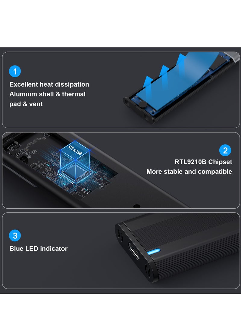Joyelink M.2 NVME SATA SSD Enclosure Adapter, 10Gbps Aluminum USB 3.1 Gen 2 Type C External Enclosure for M.2 NVMe PCIE & SATA M-Key / B+M Connectors SSDs of Sizes 2230 2242 2260 2280, Tool Free  - Image 5