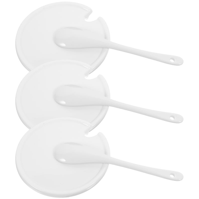 3 Sets Simple Ceramic Mugs Universal Lids Coffee Cup Lids Covers and Spoons - Image 1