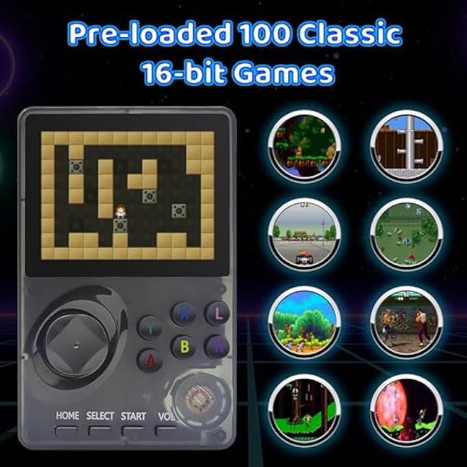 KIDS HANDHELD RETRO GAME CONSOLE PRE-LOADED 100 CLASSIC 16-BIT GAMES, HANDHELD VIDEO GAMING CONSOLE WITH 2.8" COLOR SCREEN, RECHARGEABLE BATTERY, HANDHELD GAME FOR BOYS GIRLS (TRANSPARENT GREY) - Image 3