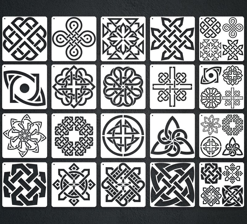 neglex 20PCS Celtic Stencils, Celtic Triquetra Knot Stencil, 6 X 6 Inch Reusable Mylar Stencils for Crafts and Decorations, Viking Template for Painting On Wood, Canvas, Fabric, Floor, Wall, and Tile - Image 1