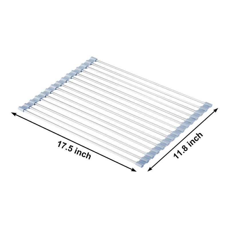 MECHEER Over The Sink Dish Drying Rack Roll Up Dish Drying Rack Kitchen Dish Rack Stainless Steel Sink Drying Rack Foldable Dish Drainer Gray 178x118 - Image 3