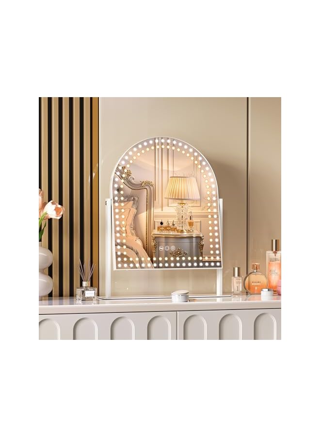 The Bros Vanity Mirror with Lights 3 Colors Modes Makeup Mirror Double Beads Makeup Mirror with Lights Hollywood Mirror Smart Touch Control 10X Magnification 360°Rotation White - Image 5
