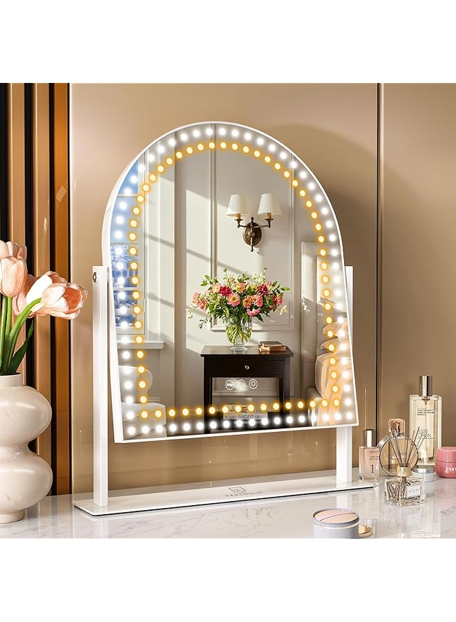 The Bros Vanity Mirror with Lights 3 Colors Modes Makeup Mirror Double Beads Makeup Mirror with Lights Hollywood Mirror Smart Touch Control 10X Magnification 360°Rotation White - Image 1