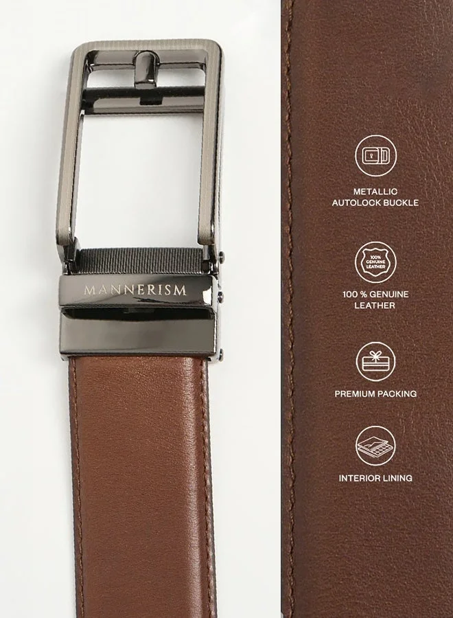 MANNERISM  The Endurance Auto-Lock Leather Belt Brown with Tan Nubuck Lining for Men | Best Price UAE