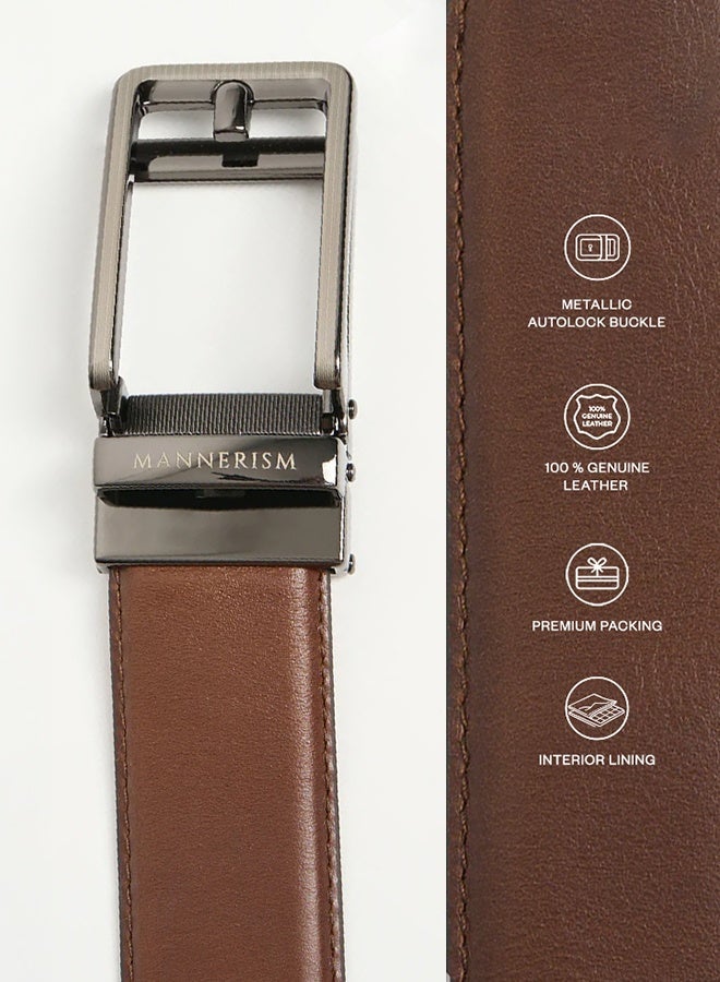 مانرزم The Endurance Auto-Lock Leather Belt Brown with Tan Nubuck Lining - Image 3