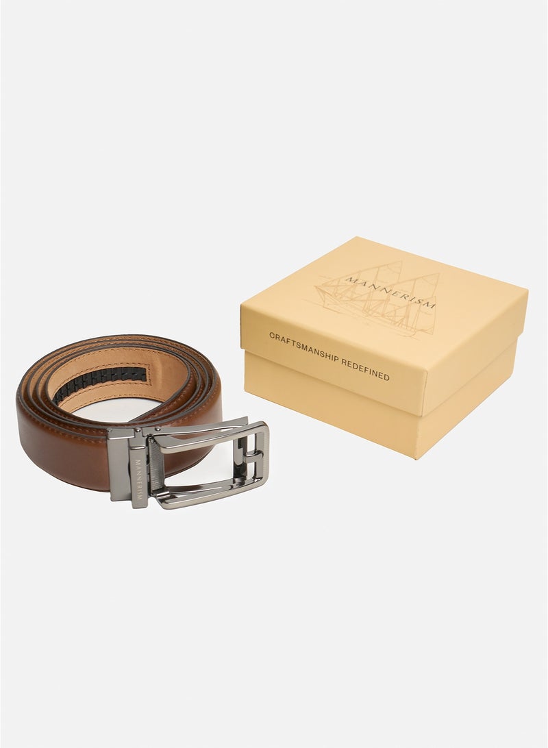 مانرزم The Endurance Auto-Lock Leather Belt Brown with Tan Nubuck Lining - Image 1