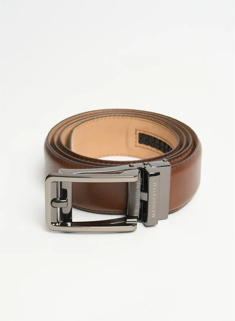 مانرزم The Endurance Auto-Lock Leather Belt Brown with Tan Nubuck Lining
