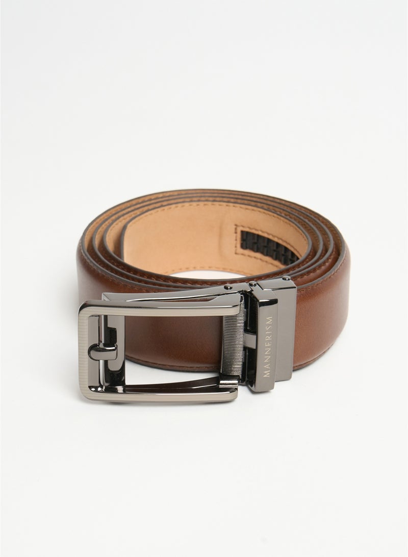 مانرزم The Endurance Auto-Lock Leather Belt Brown with Tan Nubuck Lining - Image 2