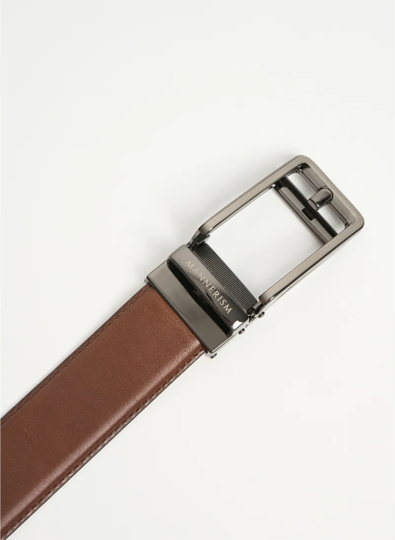 MANNERISM  The Endurance Auto-Lock Leather Belt Brown with Tan Nubuck Lining for Men | Best Price UAE