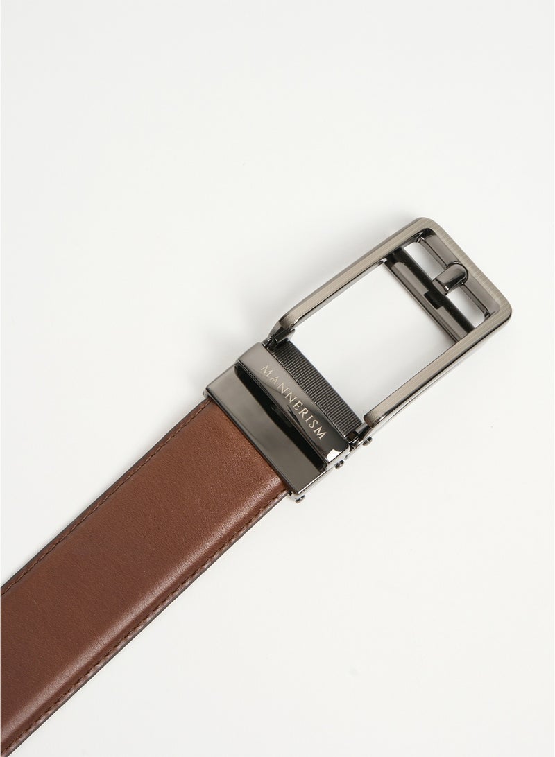 مانرزم The Endurance Auto-Lock Leather Belt Brown with Tan Nubuck Lining - Image 4